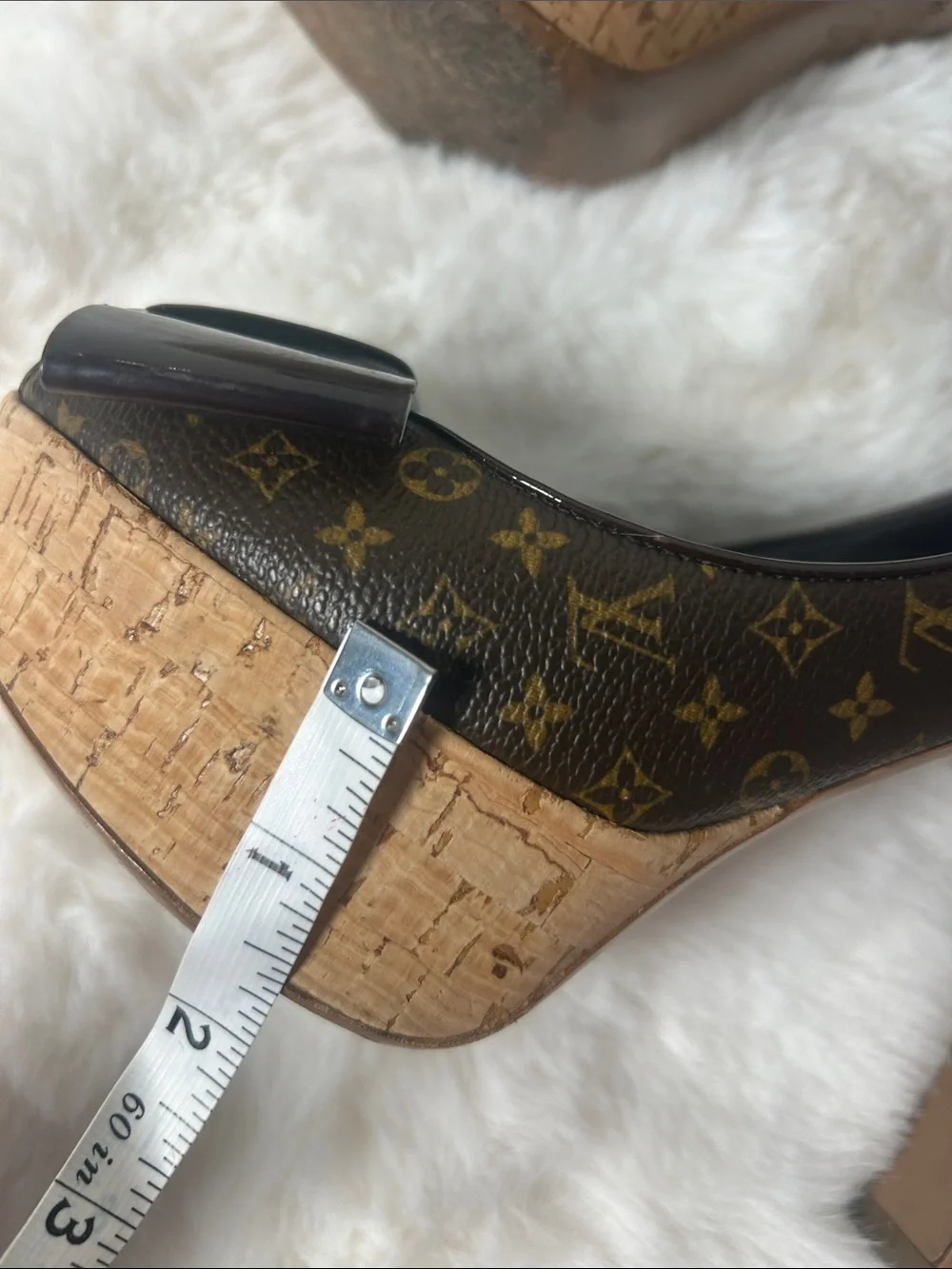 Louis Vuitton Rivoli Monogram Cork Platform Bow Pumps Size 38